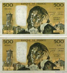 500 Francs PASCAL Lot FRANCE  1972 F.71.08/09 TB