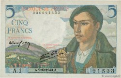 5 Francs BERGER Petit numéro FRANCIA  1943 F.05.01A1 EBC