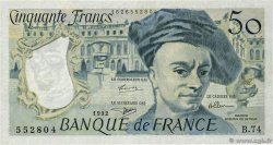 50 Francs QUENTIN DE LA TOUR Grand numéro FRANCE  1992 F.67.19b SUP