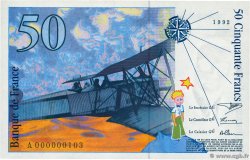 50 Francs SAINT-EXUPÉRY Petit numéro FRANKREICH  1992 F.72.01aA1 fST+