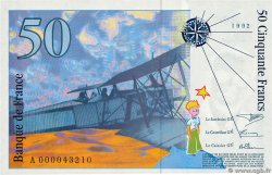 50 Francs SAINT-EXUPÉRY Petit numéro FRANCE  1992 F.72.01aA UNC