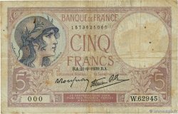 5 Francs FEMME CASQUÉE modifié Numéro spécial FRANCIA  1939 F.04.09