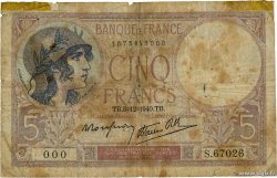5 Francs FEMME CASQUÉE modifié Numéro spécial FRANCE  1940 F.04.16 P