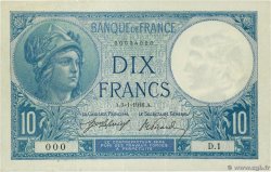 10 Francs MINERVE Numéro spécial FRANCE  1916 F.06.01 XF-