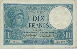 10 Francs MINERVE Numéro spécial FRANCE  1917 F.06.02 TB+