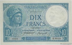 10 Francs MINERVE Numéro spécial FRANCE  1918 F.06.03 SUP+