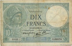 10 Francs MINERVE modifié Numéro spécial FRANCE  1939 F.07.03 VG