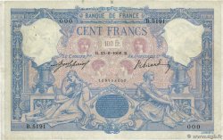 100 Francs BLEU ET ROSE Numéro spécial FRANCE  1908 F.21.23 TB