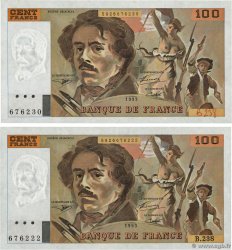 100 Francs DELACROIX imprimé en continu Fauté FRANCE  1993 F.69bis.08