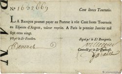 100 Livres Tournois typographié FRANCE  1720 Dor.26 TB+