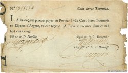 100 Livres Tournois typographié FRANCE  1720 Dor.26 TB