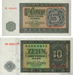5 et 10 Deutsche Mark Lot REPúBLICA DEMOCRáTICA ALEMANA  1948 P.12b et P.17