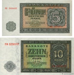 5 et 10 Deutsche Mark Lot REPúBLICA DEMOCRáTICA ALEMANA  1948 P.12b et P.17 SC+