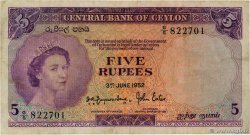 5 Rupees CEYLON  1952 P.051 F