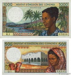 500 et 1000 Francs Lot COMORAS  1976 P.07a et 08a EBC+