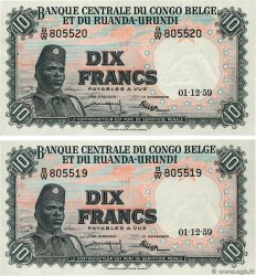 10 Francs Consécutifs CONGO BELGE  1959 P.30b SUP+