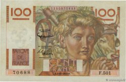 100 Francs JEUNE PAYSAN filigrane inversé FRANKREICH  1952 F.28bis.01 fST+