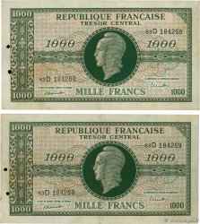 1000 Francs MARIANNE THOMAS DE LA RUE Consécutifs FRANCIA  1945 VF.13.01 MBC+