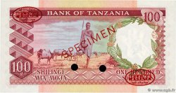 100 Shillings Spécimen TANZANIE  1966 P.04as NEUF