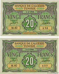 20 Francs Consécutifs TUNISIE  1948 P.22 NEUF