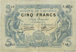 5 Francs ALGERIA  1916 P.071a VF-