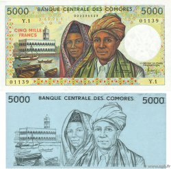 5000 Francs Lot KOMOREN  1986 P.12a fST+