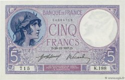 5 Francs FEMME CASQUÉE FRANCIA  1917 F.03.01 FDC