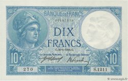 10 Francs MINERVE FRANCE  1916 F.06.01 XF+
