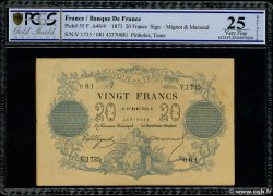 20 Francs type 1871 - Bleu FRANKREICH  1873 F.A46.04 SS