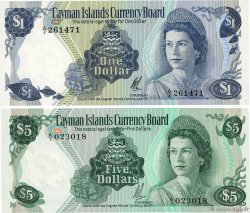 1 et 5 Dollars Lot CAYMAN ISLANDS  1972 P.01b et P.02a UNC