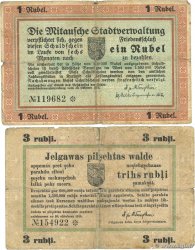 1 et 3 Roubles Lot LATVIA Mittau - Jelgava 1915 P.- G