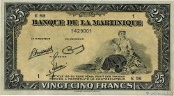 25 Francs Petit numéro MARTINIQUE  1943 P.17 VZ
