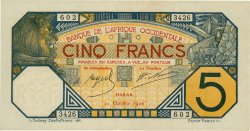 5 Francs DAKAR FRENCH WEST AFRICA Dakar 1926 P.05Bc XF+