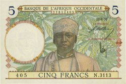 5 Francs FRENCH WEST AFRICA  1937 P.21 q.FDC