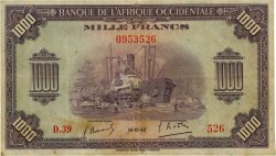 1000 Francs FRENCH WEST AFRICA  1942 P.32a BC+