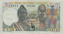 5 Francs FRENCH WEST AFRICA  1952 P.36 q.FDC