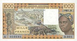 1000 Francs STATI AMERICANI AFRICANI  1981 P.107Ab FDC