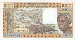 1000 Francs WEST AFRICAN STATES  1988 P.406Da UNC