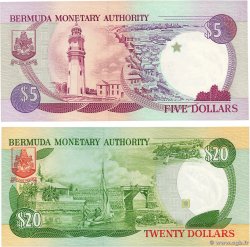 5 et 20 Dollars Petit numéro BERMUDA  1989 P.35b et P.37b UNC
