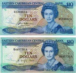 10 Dollars Lot EAST CARIBBEAN STATES  1985 P.23a1 et 2 UNC-
