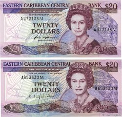 20 Dollars Lot EAST CARIBBEAN STATES  1985 P.24m1 et 2 UNC
