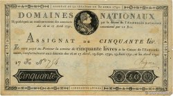50 Livres FRANCE  1792 Ass.28a VF+
