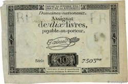 10 Livres filigrane républicain Vérificateur FRANCE  1792 Ass.36v F