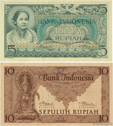 5 et 10 Rupiah Lot INDONESIA  1952 P.042 et P.043b SC+