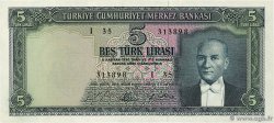 5 Lira TURKEY  1965 P.174 AU+