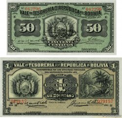 50 Centavos et 1 Boliviano Lot BOLIVIEN  1902 P.091a et P.092a