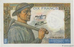 10 Francs MINEUR FRANCE  1942 F.08.06 UNC