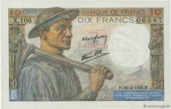 10 Francs MINEUR FRANCIA  1945 F.08.14 FDC
