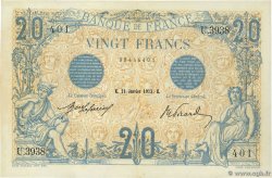 20 Francs BLEU FRANKREICH  1913 F.10.03 VZ+
