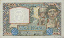 20 Francs TRAVAIL ET SCIENCE FRANCE  1939 F.12.01 XF - AU